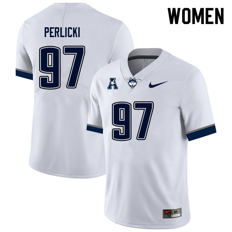 Women #97 Bruno Perlicki Uconn Huskies College Football Jerseys Sale-White - Click Image to Close